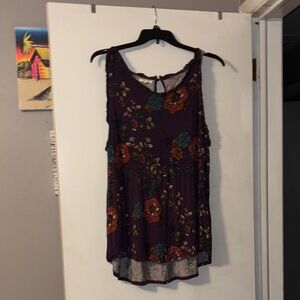 Maurices Floral Print Sleeveless Blouse - Purple and Red